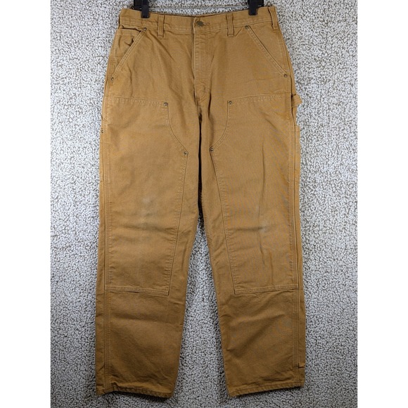 Carhartt Double Knee‎ Pant Mens 34x32 Fits 33x32 Duck B136 BRN Grunge Distressed - Picture 1 of 9